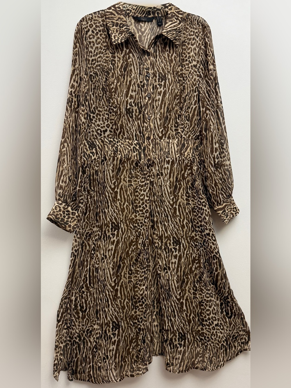 G.I.L.I. Leopard Print Long Sheer Animal Print Duster | Boho Chic | SIze M